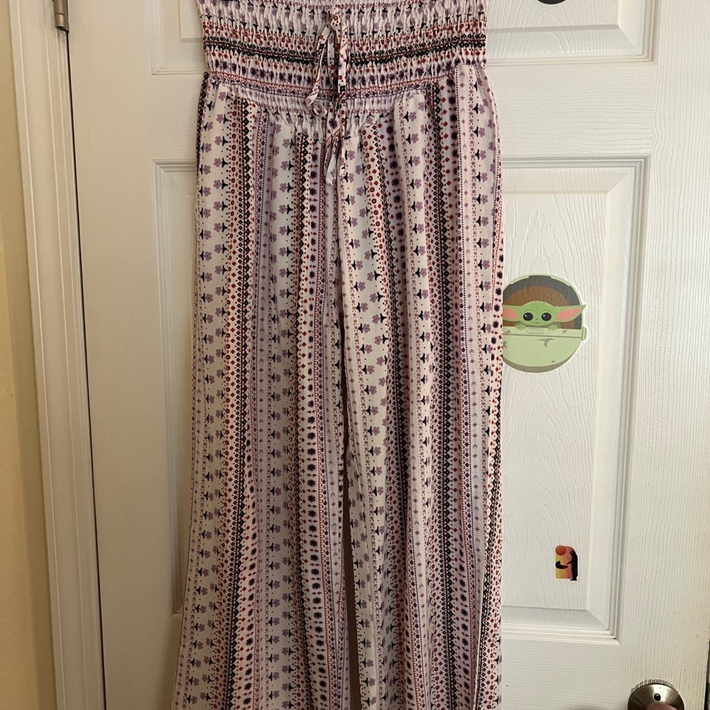SHEIN Pink and Purple Patterned Wide Leg Pants